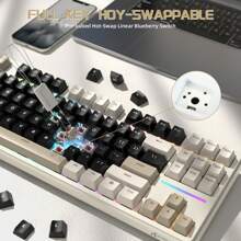 ATTACK SHARK X87 Wireless Mechanical Gaming Keyboard, Tri-Mode BT5.0/2.4GHz/USB-C Gasket Hot Swappable Custom Keyboard, Pre-Lubed Strawberry Switches, 75% TKL RGB Backlit Keyboard - 起司白 - 查看 9