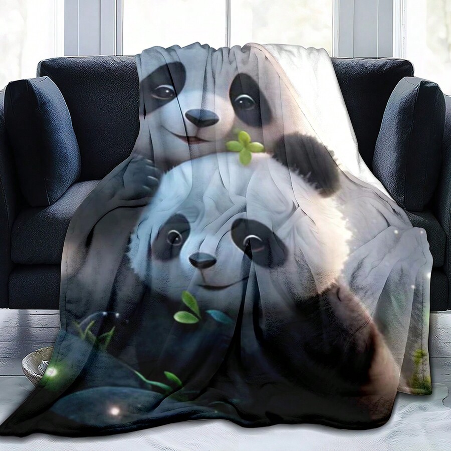 1pc Cute Panda Printed Flannel Blanket, Suitable For Sofa, Bed, Office