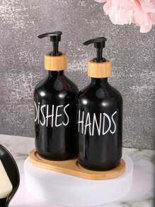 3 件装塑料皂液器台面乳液瓶浴室洗手液分配器可再填充空瓶用于洗手液和洗洁精带竹木托盘和漏斗浴室配件家居装饰 - 彩色 - 查看 8