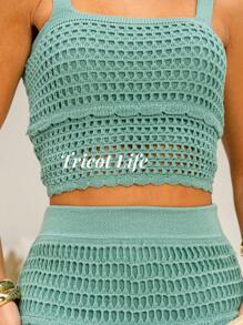 Women's Set Skirt And Blouse Strap Cropped Knit Modal Lined Elegant White Set Crochet New Year's Eve Beach - 薄荷綠 - 查看 5