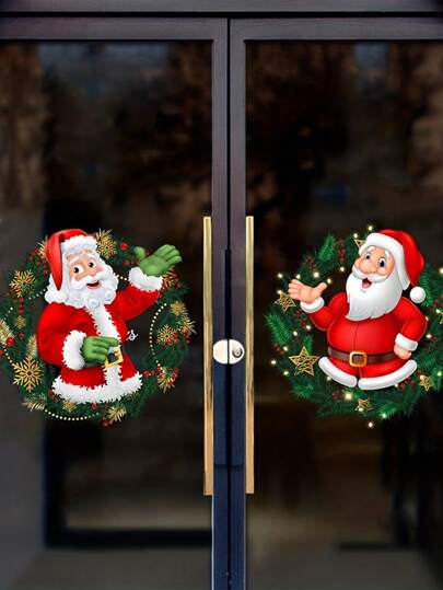 2 Pcs Christmas Glass Window Stickers, Santa Claus Pattern Window Stickers, Bedroom Living Room Home Shopping Mall Decoration Stickers, Removable Stickers