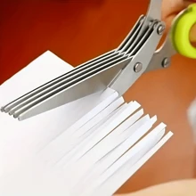 1pc Stainless Steel Multi-Functional Food Scissors, Kitchen Vegetable Scallion Onion Cutter With 5 Blades, Heavy Duty Paper Shredder - Multicolor - View 5