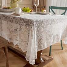 1 New French Style Phoenix Tail Lace Tablecloth, Rectangular Suitable For Dining Table Tablecloth And Coffee Table, Birthdays, Holiday Parties, Dining Table Decoration, Hand Washable, Easy To Clean, Home Decoration