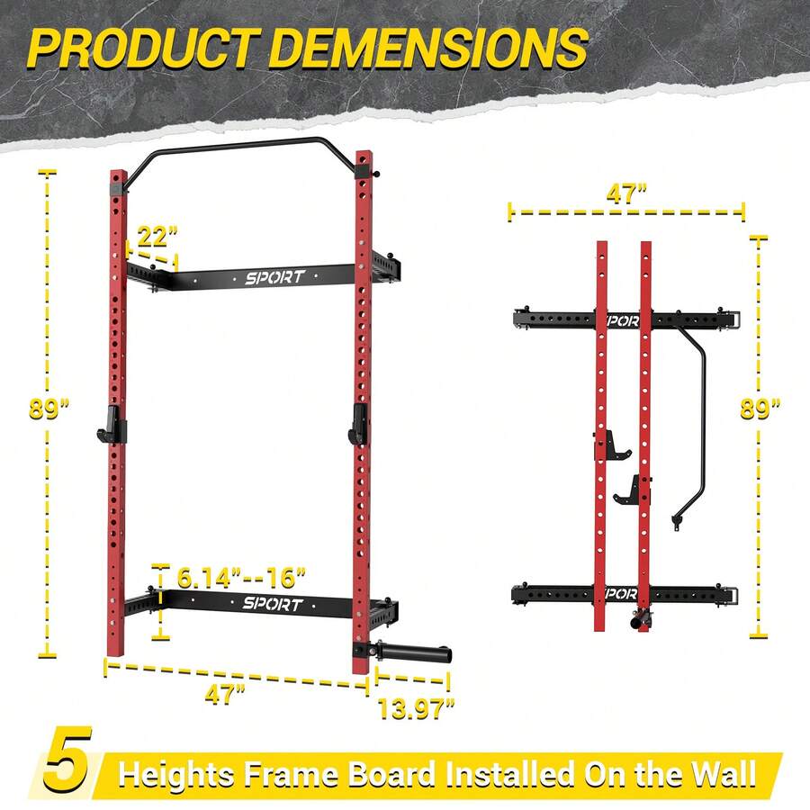 Folding Wall Mounted Squat Rack For Home Gym, Multifunctional Strength