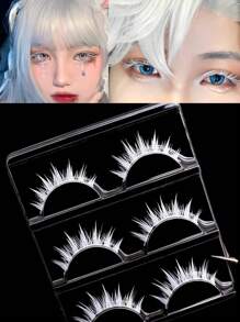 Pestañas postizas blancas de apariencia natural, estilo demonio malvado, para cosplay, anime y actuaciones, 3 pares/caja