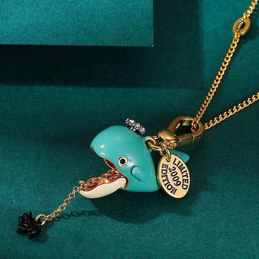1pc Cute Versatile Enamel Painted Blue Whale & Black Dog Pendant