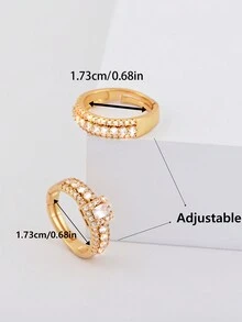 2pcs/Set Adjustable Sparkling Cubic Zirconia White Gold Plated Ring Set,Fashion Statement Eternity Promise Stackable Rings For Women,Ladies Jewllery,Women Gifts,Wedding Ring Set,Engagement Anniversary Rings Jewelry Gifts - Gold - View 2