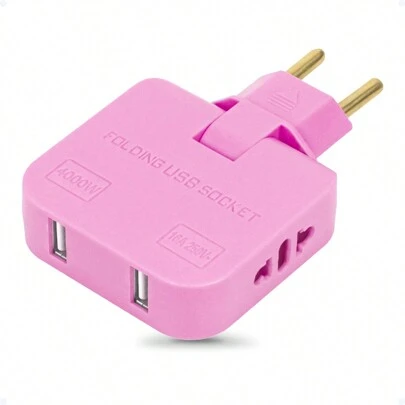 Adaptador De Tomada Usb Benjamin Articulado T Colorido 16A Bivolt Pino Chato 4 Em 1 Para Lugares Pequenos