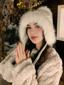 1 件女式条纹毛绒针织便帽，保暖防风护耳厚针织帽，可爱休闲优雅复古街头时尚百搭宽松帽子，适合户外、滑雪、骑自行车、旅行、派对、日常使用、秋冬 - 純色 - 查看 10