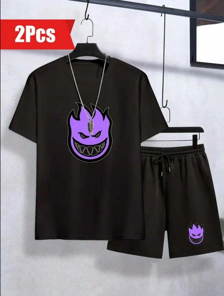 Conjunto Camiseta Streetwear Spit Fire + Short - Lançamento Estilo Tumblr - Preto - Visão 1