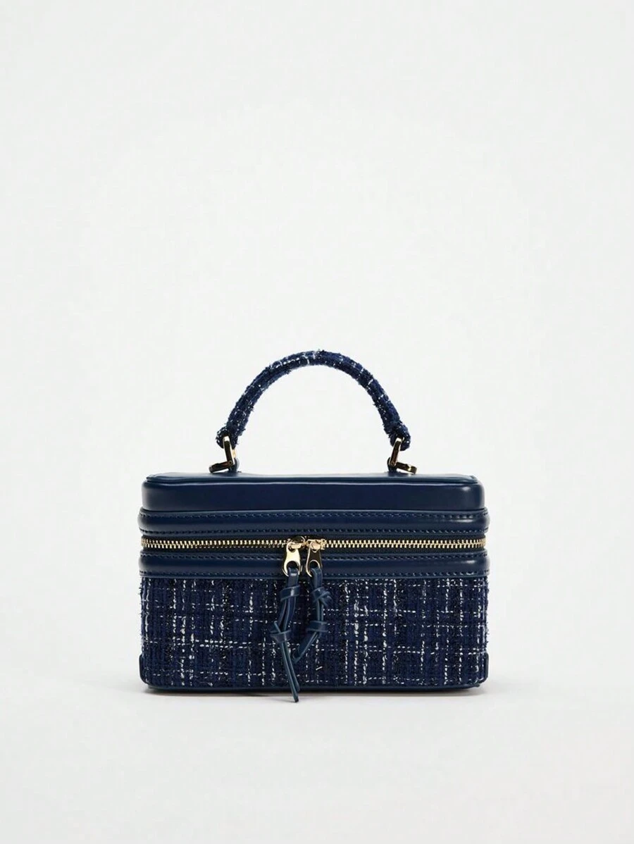 PETERBOLO 新款秋冬女士蓝色硬肩斜挎包手提包时尚休闲化妆盒包学生包 - 寶藍色 - 查看 1