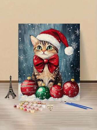 Cute Christmas Kitten DIY Digital Painting: Illuminate Creative Life, Depict A Colorful World. DIY Digital Painting, Start Your Art Journey.