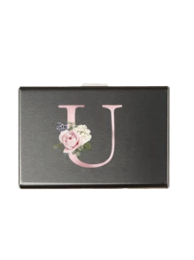 6 个卡槽卡套男士 S 射频识别模块铝合金超薄钱包钱包金粉印花钱包带粉色花卉字母 A-Y 满足日常收纳需求携带方便适合工作购物派对赠送给家人朋友情侣生日礼物纪念品卡夹钱包名片夹信用卡夹