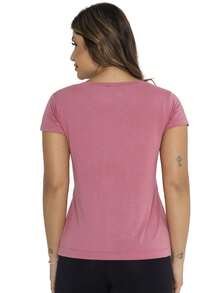 Clear Waters Women Blouse Elegant Gym Short Sleeve Summer Basic V-Neck Solid Color Plain Exquisite Neckline Design T Shirt Casual Loose Work Fashion Women - Màu hồng gỉ - Xem 3
