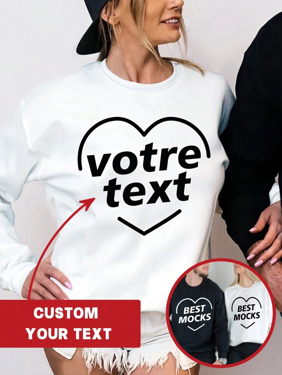 Personalized Custom Sweater - Add Your Own Text - Personalization - Couple Gift Idea - Women Tops- Valentine's Day Gift - White - View 1