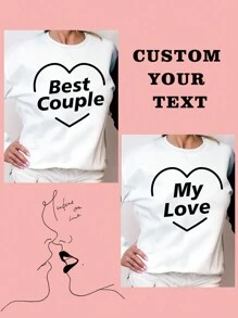 Personalized Custom Sweater - Add Your Own Text - Personalization - Couple Gift Idea - Women Tops- Valentine's Day Gift - White - View 3