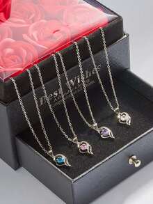 1 套高级奢华玫瑰珠宝礼盒，配有心形锆石吊坠项链，是送给情侣、妈妈和最好的朋友的最佳圣诞礼物 - 彩色 - 查看 2
