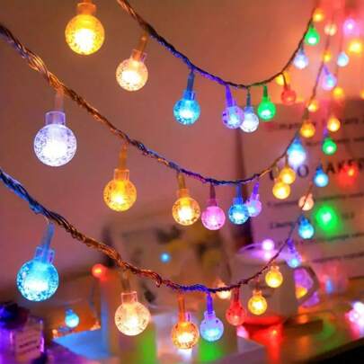 1pc 10/20/30/40 LED Bubble Ball String Lights Fairy Atmosphere Waterproof Hanging Decorative Lamp Battery Powered Suitable For Home Garden Indoor And Outdoor Xmas Tree Yard Christmas Party Decoration(Colorful)