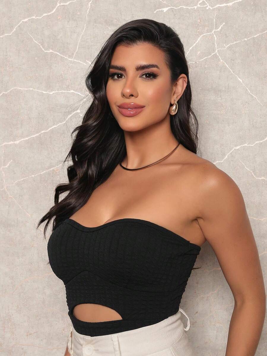 WOMEN'S STRAP-ON BODYSUIT With Front Cutout, Blogger - 黑色 - 查看 1