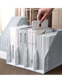 Folding File Rack, Retractable Bookshelf, No Installation Of Multi-In-One File Rack File Information Basket Folder Storage Multi-Layer File Column File Rack - Beige - View 3