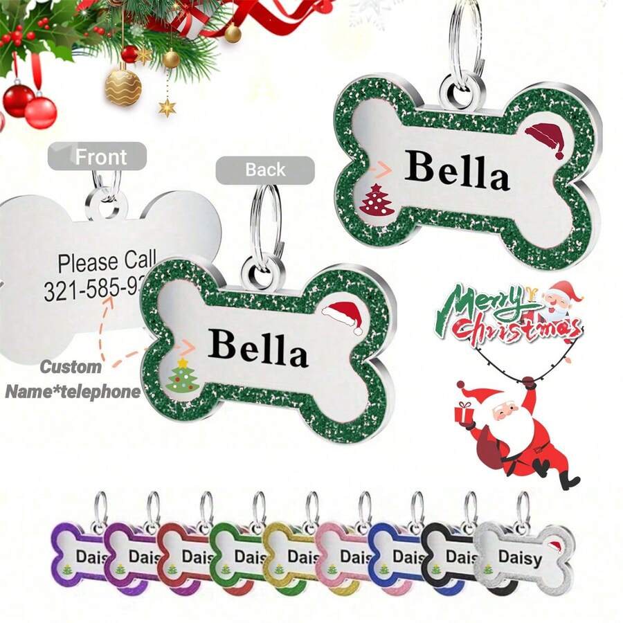 [Custom] Personalized Christmas Element Pet ID Tag, DIY Pet Name And
