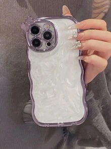 时尚高端电镀弓形波浪乳白色防摔液态硅胶手机壳适用于苹果智能手机 - 紫色 - 查看 3