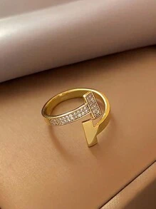 Nhẫn hở có thể điều chỉnh hình chữ T đôi Golden Sand mới, Nhẫn thời trang cá nhân hóa phổ biến trên - Nhẫn mở kim cương đôi T - Xem 3
