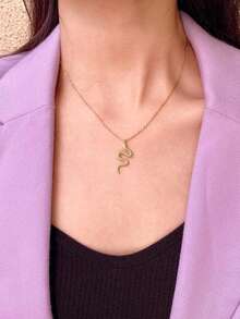 1 件时尚复古金属蛇形吊坠项链，不锈钢，适合女性日常佩戴 - 蛇項鍊 - 查看 3