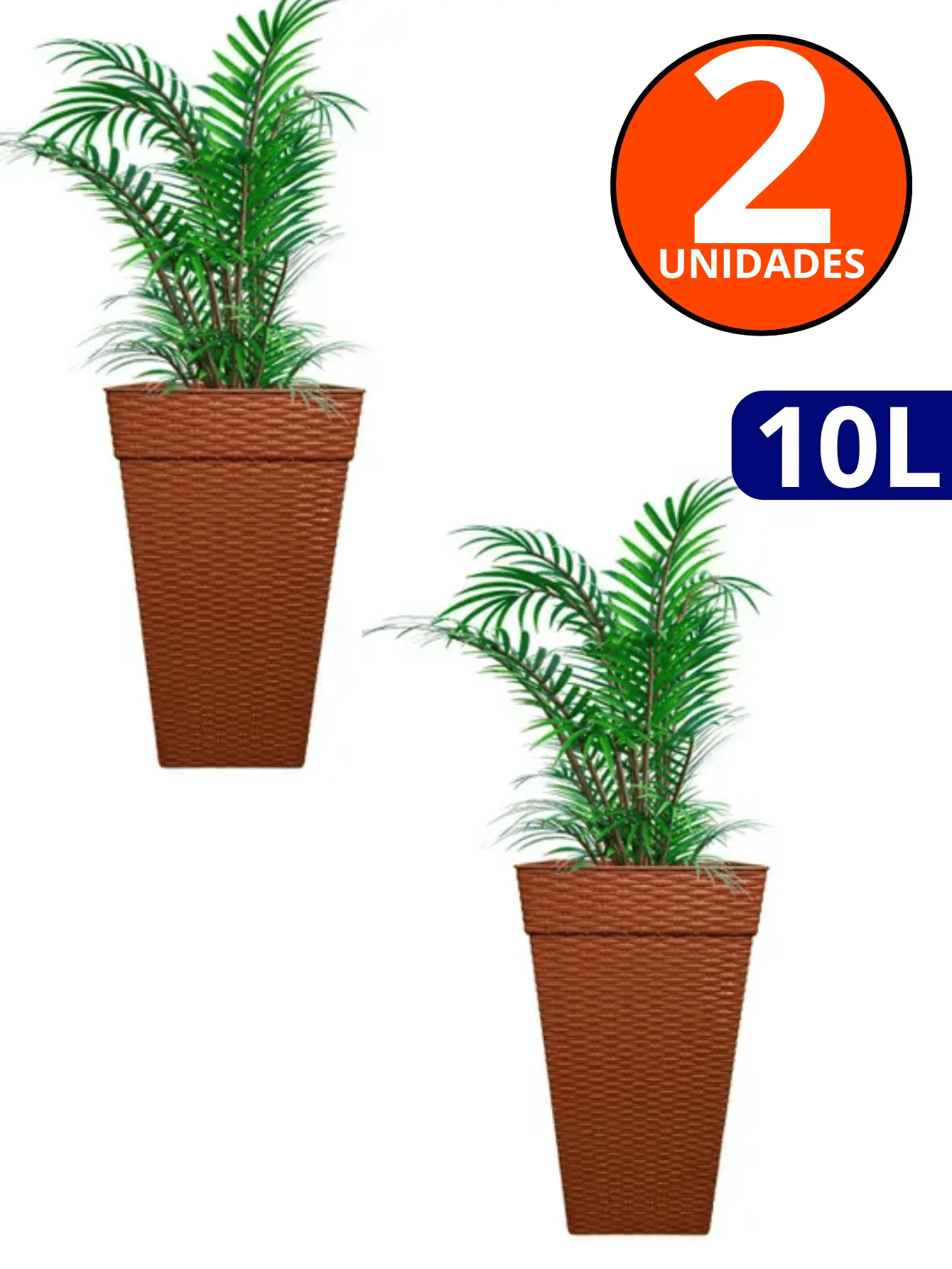Kit Of 2 Square REINFORCED Polypropylene Vases 10 Liters For Flowers And Decorative Plants Rattan - Rust Brown - View 1