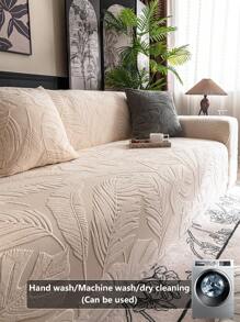 1pc High Elastic Solid Color Plush Fabric Stretch Sofa Cover, All Inclusive Anti-Scratch Anti-Slip Washable Couch Slipcover For 1/2/3/4/5 Seat Sofa In Living Room
