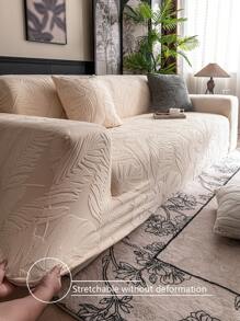 1pc High Elastic Solid Color Plush Fabric Stretch Sofa Cover, All Inclusive Anti-Scratch Anti-Slip Washable Couch Slipcover For 1/2/3/4/5 Seat Sofa In Living Room