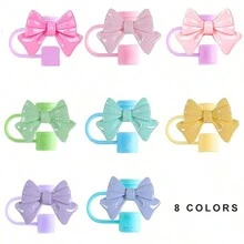 1入/6入組杯子30&40盎司保鮮蓋矽膠彎彎吸管套裝-可重複使用的玻璃吸管以可愛的飾品作為頂部 - 彩色 - 查看 7