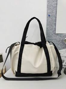 Retro Large Capacity Handbag Tote Bag For Women With Charms - White - View 6