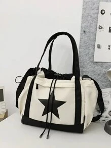 Retro Large Capacity Handbag Tote Bag For Women With Charms - White - View 3