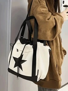 Retro Large Capacity Handbag Tote Bag For Women With Charms - White - View 2