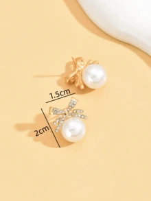 1 chiếc hoa tai ngọc trai giả đính đá toàn bộ kiểu Pháp cổ điển, thiết kế độc đáo, hoa tai đính đá sang trọng cho phụ nữ ngày lễ tình nhân - Vàng - Xem 3