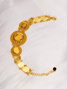 1 件奢华迪拜阿拉伯婚礼珠宝手工镀金硬币手链复古女士袖口手链，礼物 - 24k金手鍊 - 查看 9