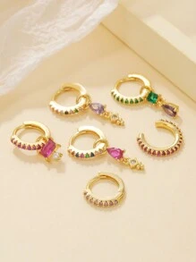 6pcs 18k Golden Plated Cubic Zirconia Hoop Drop Earrings For Women Post Cuff Earrings Huggie For Women Hypoallergenic Jewelry Gift Birthday Anniversary Earring