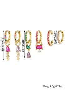 6pcs 18k Golden Plated Cubic Zirconia Hoop Drop Earrings For Women Post Cuff Earrings Huggie For Women Hypoallergenic Jewelry Gift Birthday Anniversary Earring