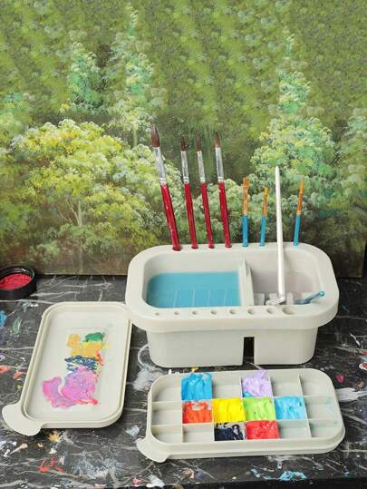 顔料刷清潔桶顔料刷支架和收納盒帶調色板特別工具套裝