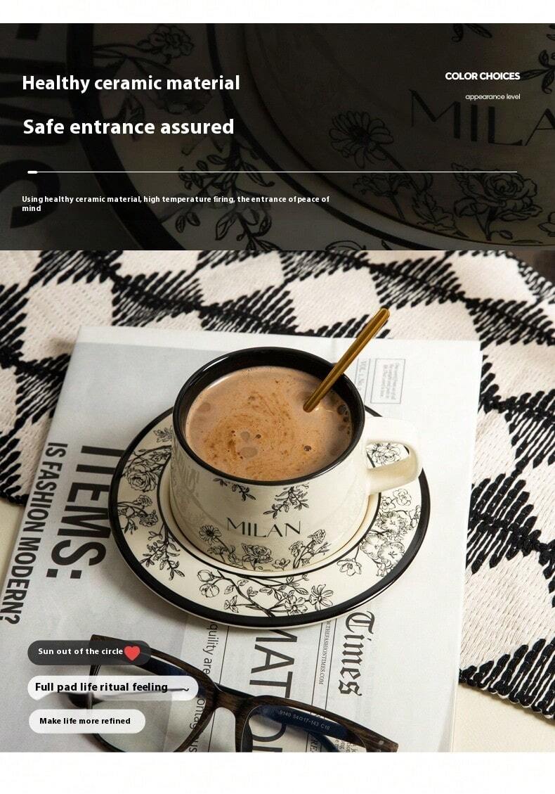 Vintage Style Ceramic Coffee Cup And Saucer Set, Thick Floral Design