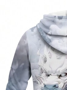 NITAGUT Áo nỉ trùm đầu in kỹ thuật số thời trang thu đông cho nam - trắng - Xem 4