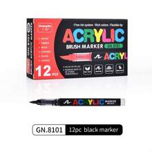 GuangNa 12 pièces/set de stylos peinture acrylique liquide droite de couleur unie avec pointe de pinceau pour la peinture sur roches, canevas, pneu, bois, métal, plastique, tissu, verre, céramique, artisanat DIY, ensemble de marqueurs à base d'eau à séchage rapide, rentrée scolaire