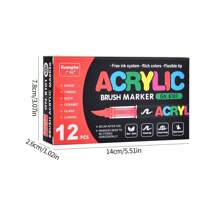 GuangNa 12 pièces/set de stylos peinture acrylique liquide droite de couleur unie avec pointe de pinceau pour la peinture sur roches, canevas, pneu, bois, métal, plastique, tissu, verre, céramique, artisanat DIY, ensemble de marqueurs à base d'eau à séchage rapide, rentrée scolaire