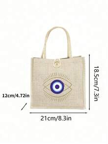 邪恶之眼图案收纳袋，亚麻手提袋，教师节礼品袋，送给老师的礼物，便携式购物袋，轻便可折叠收纳袋，简易购物袋，护士，医生，老师感谢收纳袋，送给老师，送给母亲的礼物，个人旅行化妆品，购物袋，大容量收纳 - 卡其色 - 查看 6