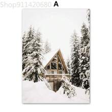 1 件装墙壁艺术帆布圣诞冬季雪屋鹿狐狸北欧海报和印刷品墙壁画客厅装饰画无框 - 彩色 - 查看 29