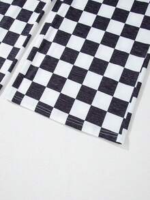 女式格纹印花高腰口袋阔腿休闲裤 - 黑與白 - 查看 10