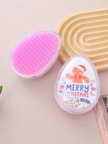 1 chiếc lược chải tóc hình quả trứng trong suốt cho trẻ em kèm mút xốp, họa tiết Giáng sinh dễ thương, chất liệu PS, di động, thích hợp để mang theo hoặc làm quà tặng - Nhiều màu - Xem 7