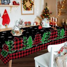 1st Kersttafelkleed, Kerstboomtafelkleed 70 Ronde Inch, Zwart Geruit Rechthoekig Winterkerst En Sneeuwvlok Keuken Kersttafeldecoratie, Geschikt Voor Gezinnen, Diners, FeestenKerstdecoratie, Kerstfeestbenodigdheden