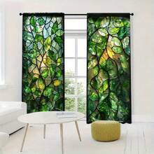2 szt. Roślinne szklane okno z nadrukiem zasłony na Halloween Home Decor - Rod Pocket Window Treatment do sypialni, biura, kuchni, salonu i gabinetu